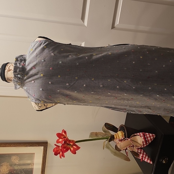 Navy and White Striped Fabric with Pink Accent (Crown and Ivy) - Picture 5 of 9